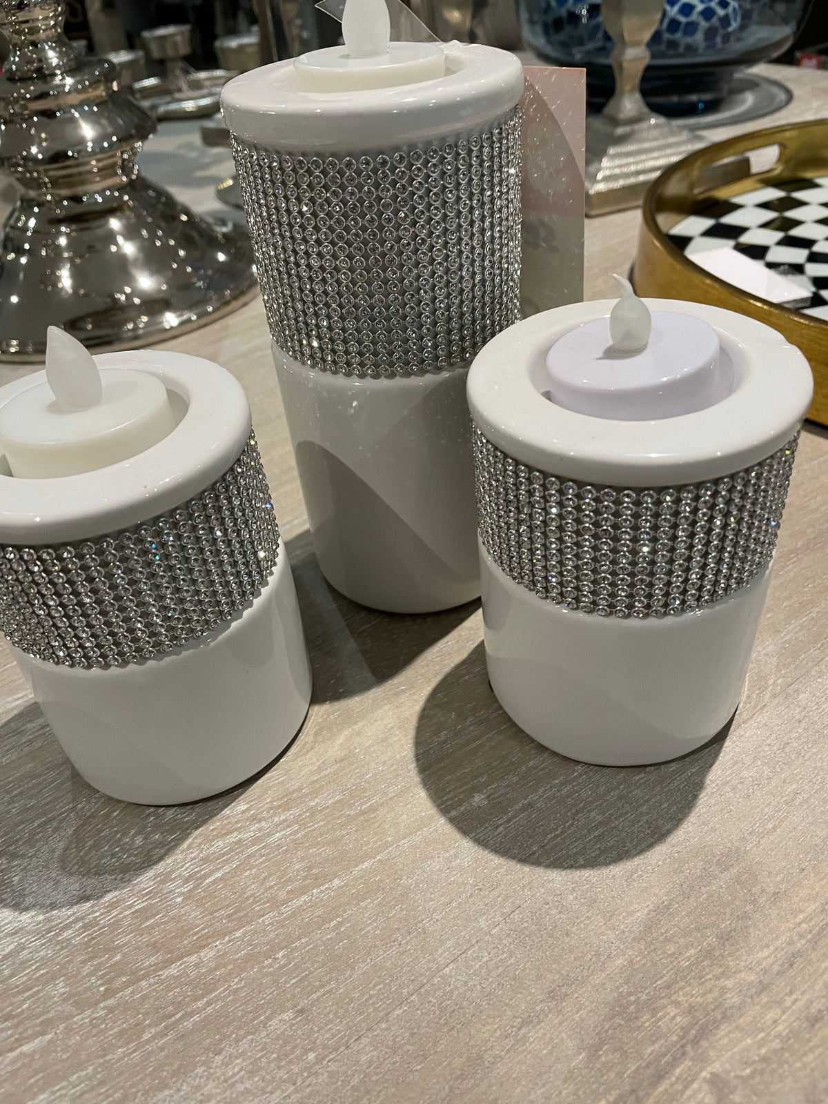 Glitz candle holder white and silver  set of 3 Click N Collect only