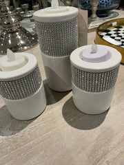 Glitz candle holder white and silver  set of 3 Click N Collect only