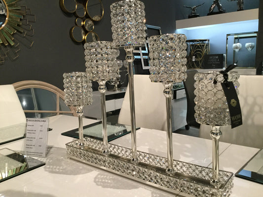 5 Acrylic Crystal Cups  on Silver Mirrored Tray candle holder. click n collect no exchange
