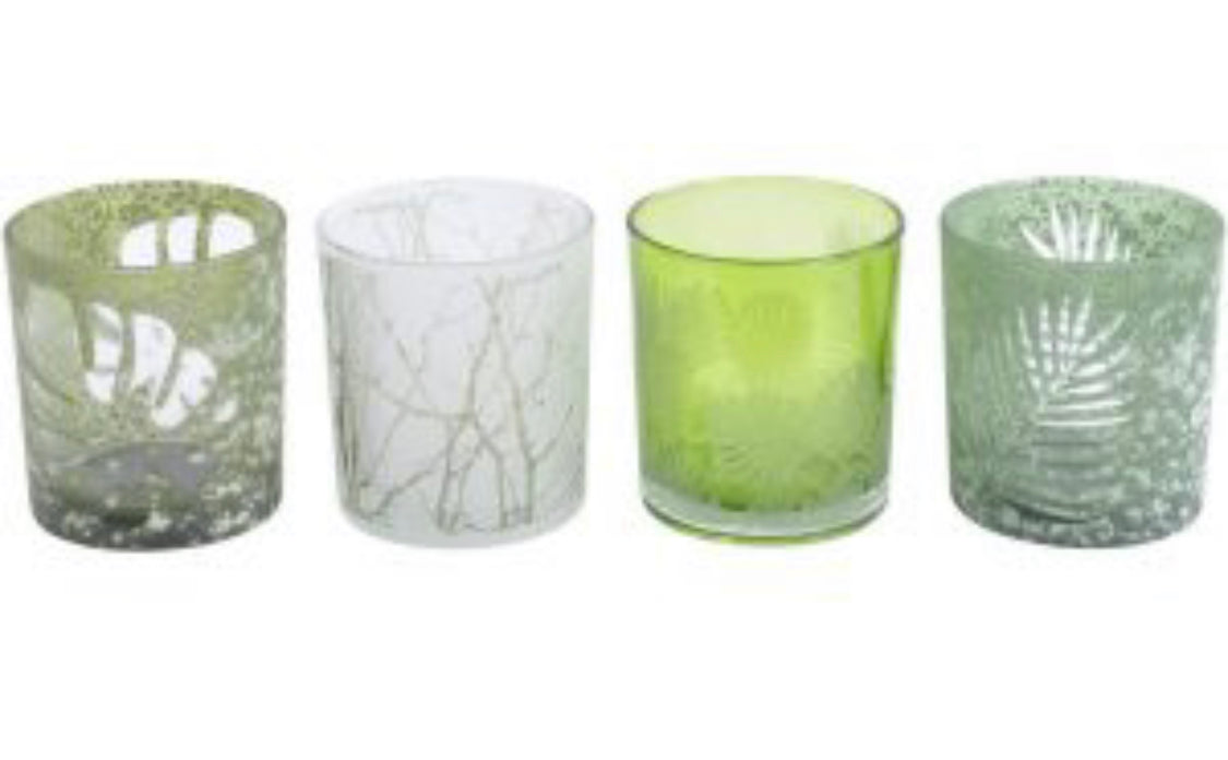 Set of  4 green voitive / candle holders reduced to clear 11.95 for set of 4