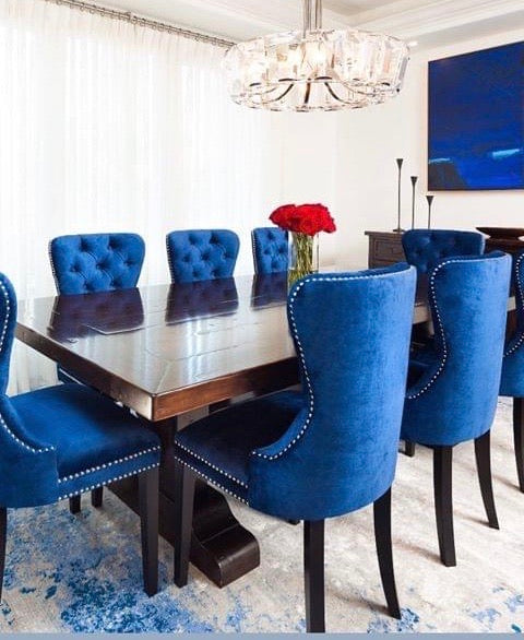 8 x Kayla velvet grey dining chairs Instore.