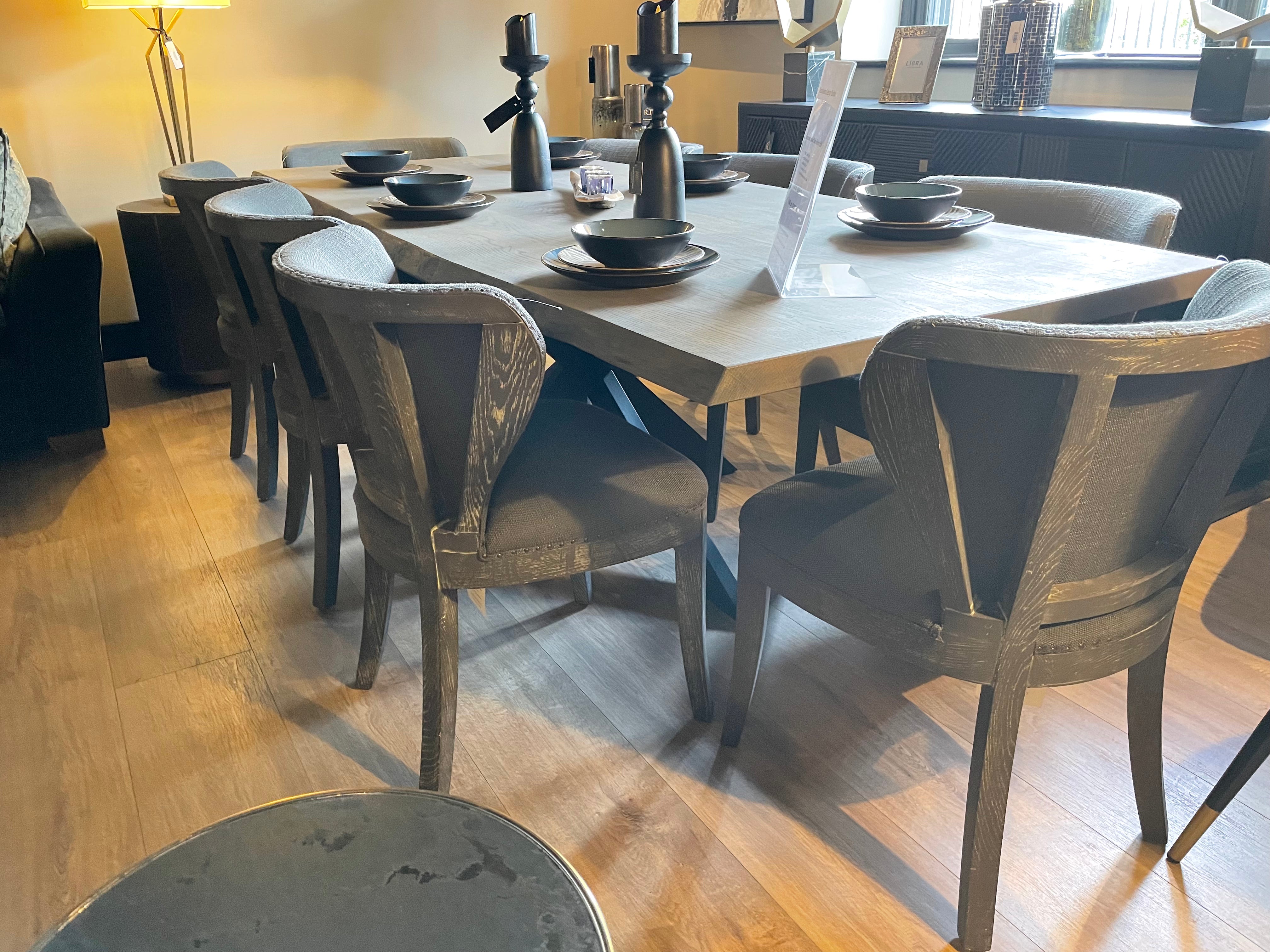 Maison linen  and dark oak dining  chairs half price deal set of 4 instore purchase only