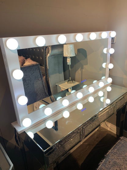 X Large  Hollywood mirror Table top size with Bluetooth speaker. WHITE