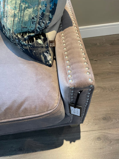 Patri  grey  velvet Corner L shape sofa with studs half price ex display