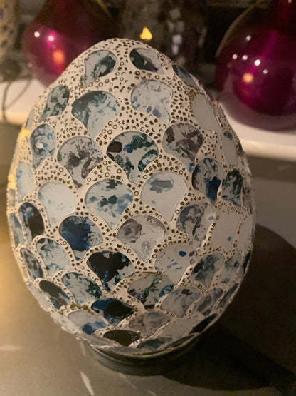 medium Mosaic Tile silver  Glass Egg Lamp CLEARANCE Click N Collect
