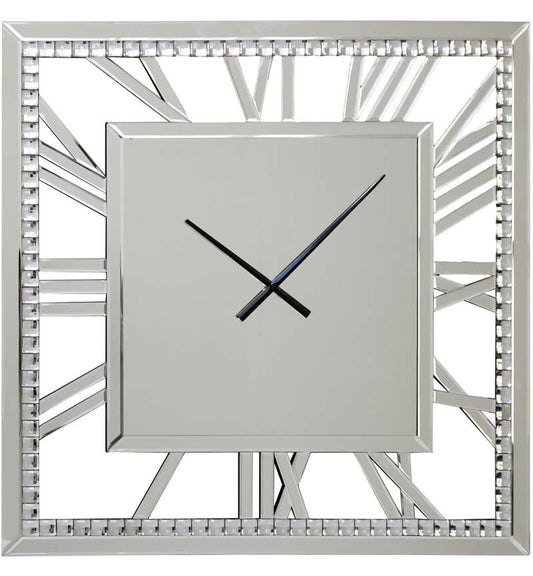 Large Mirror clock square with Roman numerals 80cm  crystal beads