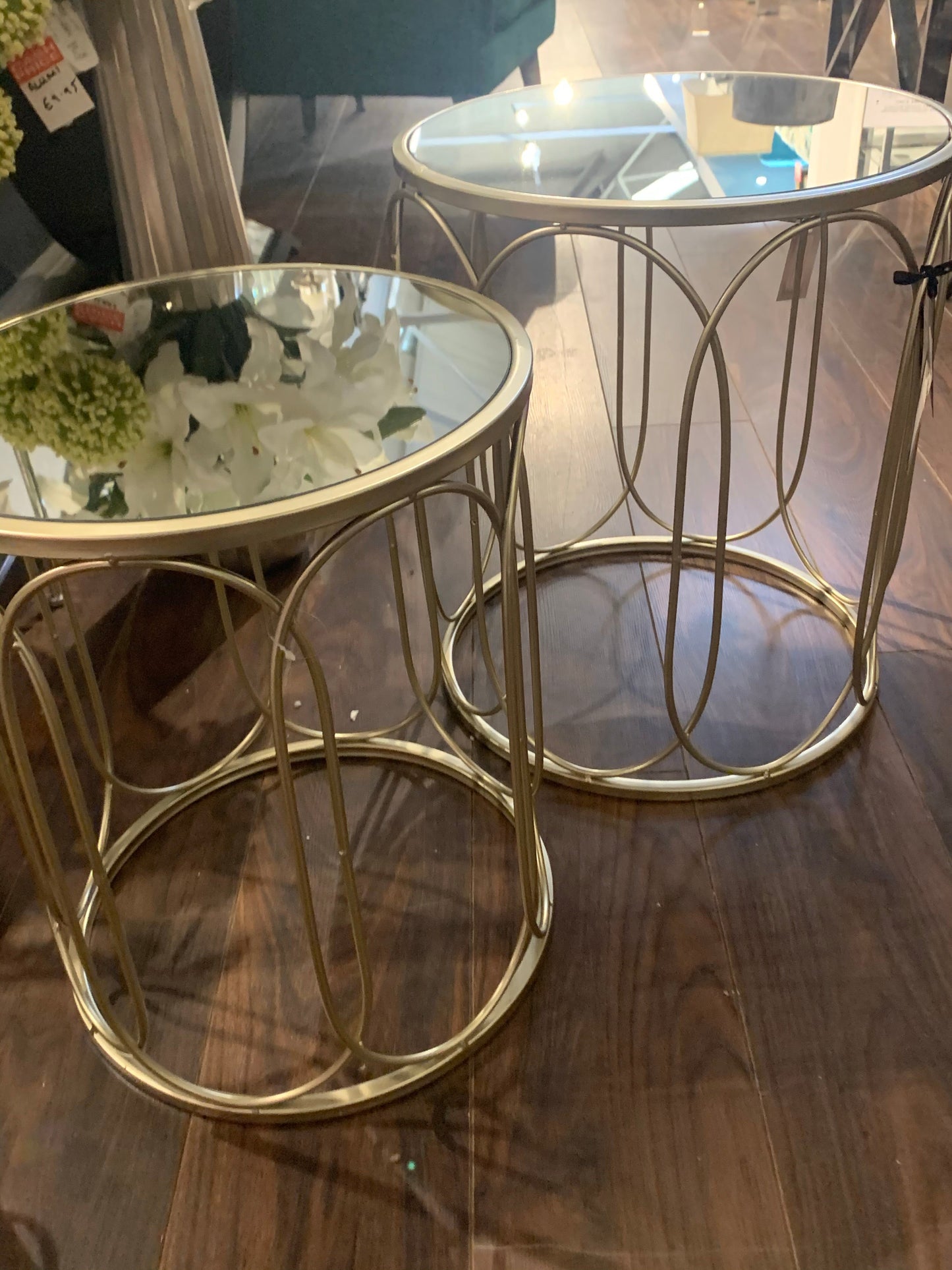 Nest of tables in champagne with mirror top for collection only