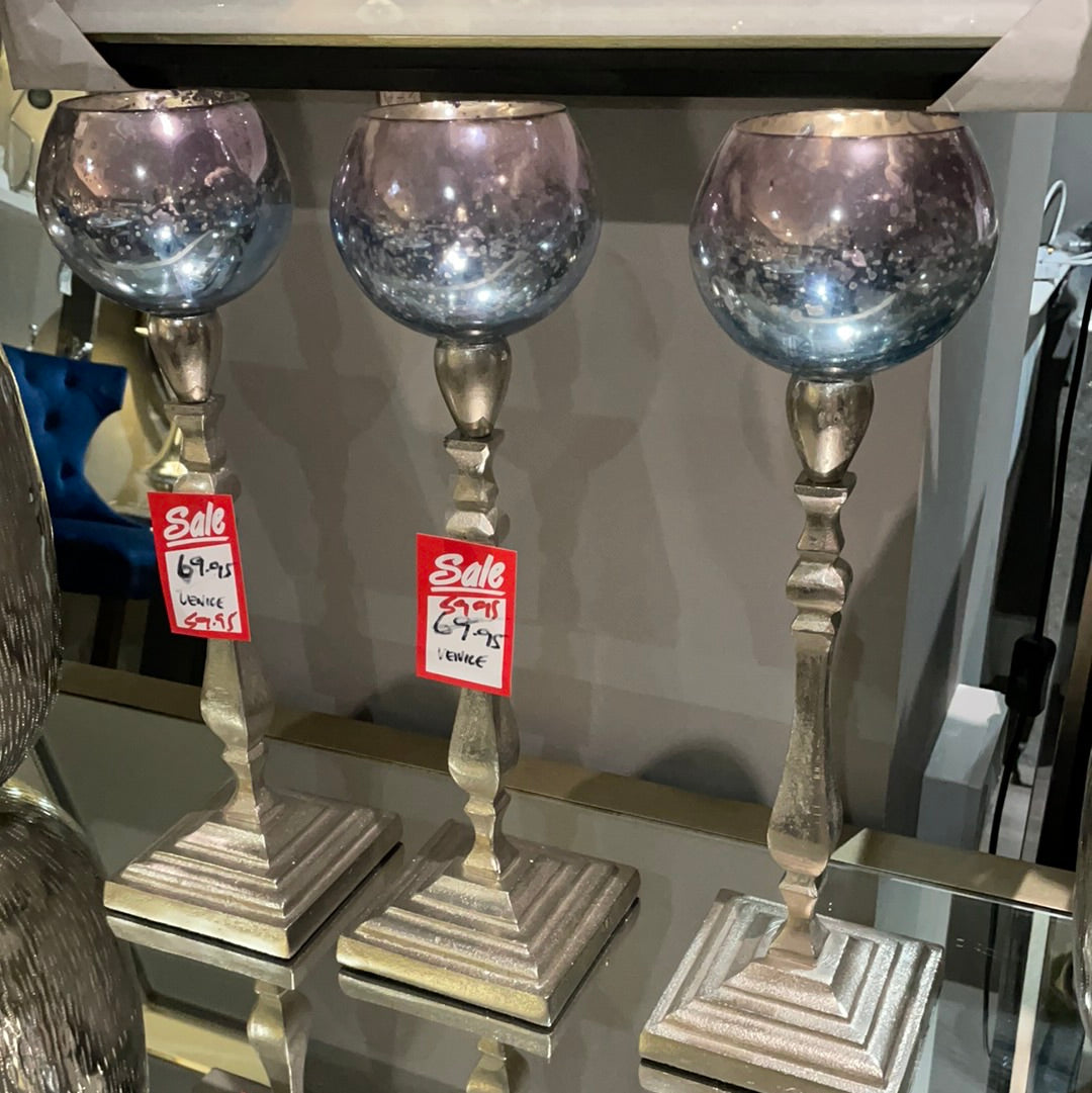 Candle holders with blue glass top Instore purchase
