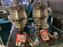 Silver glass candle holder on silver metal stand  Flash Sale deal    2 sizes to select from
