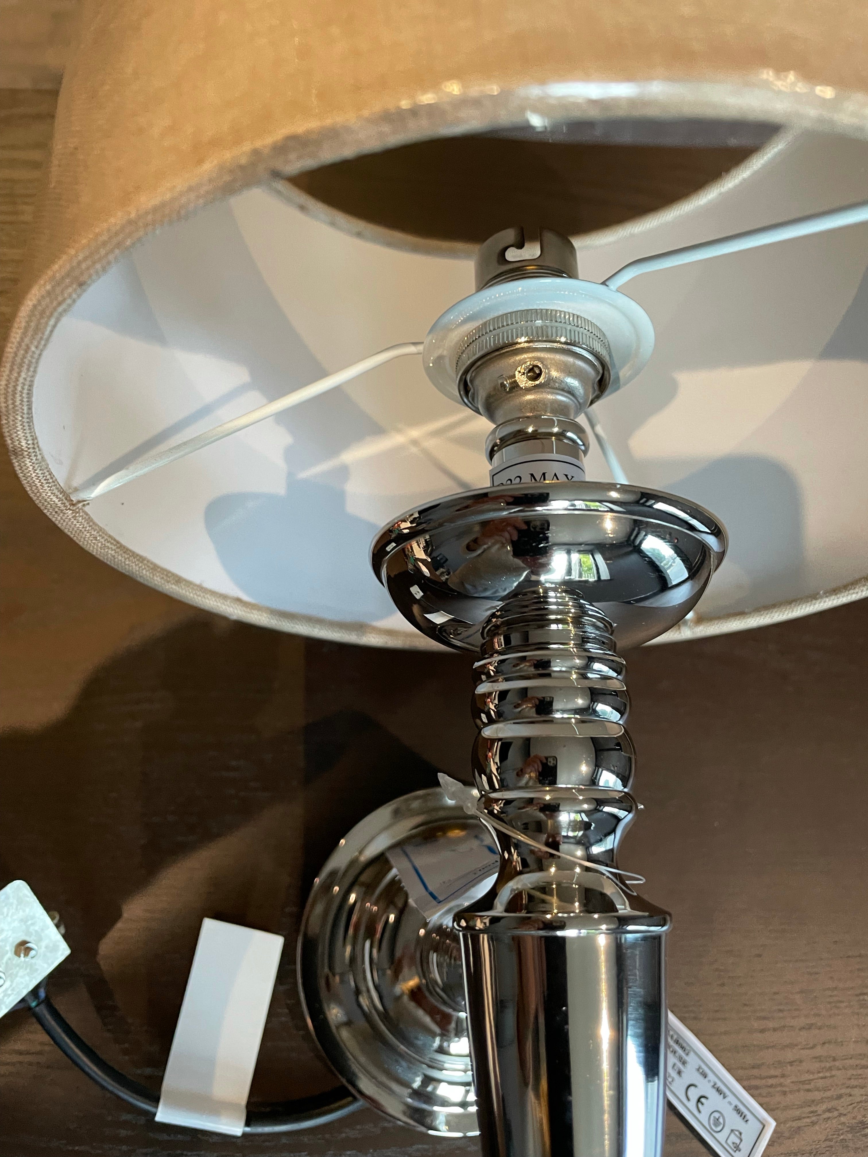 Wall light chrome silver with tan shade clearance click n collect