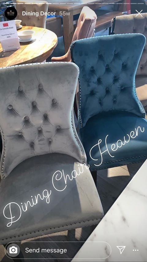 8 x Kayla velvet grey dining chairs Instore.