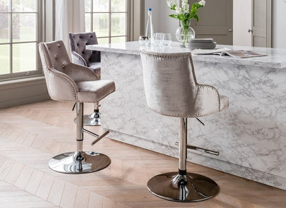 Jimmy Gas Lift Bar Stool - Pewter silver grey  velvet for collection last one