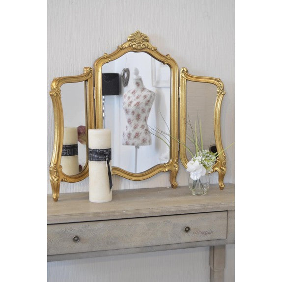 Gold  Boudoir  Tri Mirror