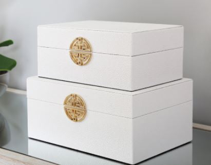 Set of 2 White and Gold Faux Leather Jewellery Boxes