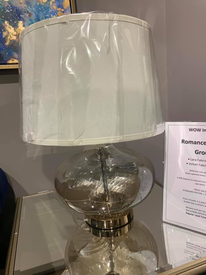 Tishan Glass Lamp twisted amber bowl shape base with cream shade Instore only