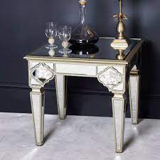 Marrakech Antique Mirror side Table With champagne trim  ex warehouse clearance